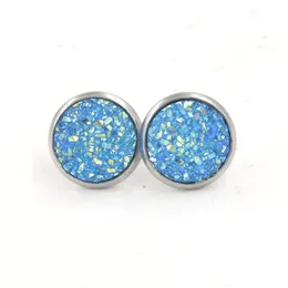 2021 NEW earrings women Nice handmade resin round mermaid druzy trendy simple stainless steel Tone wholesaling stone earring for lady gift