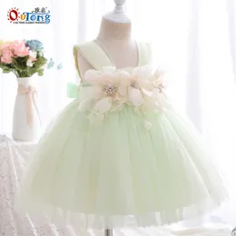 Outong 2021 Bebek Kız Yaz Drnewborn Çocuk Giyim Sevimli Aplikler Çiçek Kız DrFOR Düğün 1st Doğum Günü Partisi X0803