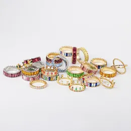 ウェディングリングAoteman Sterling Silver 925 Thin Line Micro Pave CZ Eternity 30 Colors Stack Rainbow Women Ring