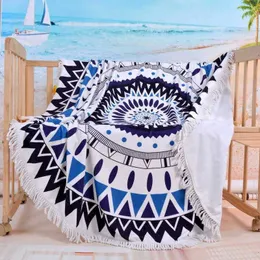 150cm Tassel Giant Beach Blanket Picnic Camping Mat Round Sandbeach Handduk Tryckt borddukpad Calico Kvinnor Sjal Madrass Y0706