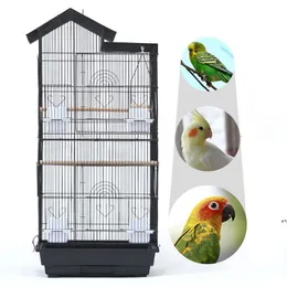 Grande gaiola de pássaro 39 polegada telhado de aço fio plástico alimentadores de plástico papagaio sol parakeet verde bochecha finch canário preto gaiolas brancas