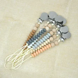 Beads de silicone de madeira chupeta clipes com suporte de metal dentição frisada manequim chupeta chupeta soother cadeia para criança infantil