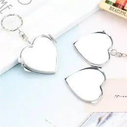 Lusterka wymiany ciepła Keychain Dwustronny Sublimacja Półki Love Heart Okrągłe Kwadratowe Metalowe Lusterka Klamra Drukowanie Party Prezenty RRF13873