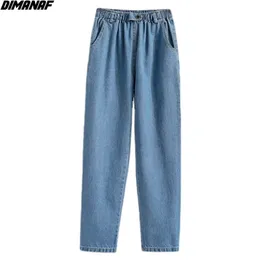 DIMANAF Plus Size Women Jeans Pants High Waist Loose Denim Female Elastic Spring Basic Big Blue Trousers S-5XL 210809