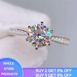 Yanhui High Quality Classic Eternity 1ct Wedding Rings Exquisite 100% Original 925 Silver Zirconia Diamond Ringar För Kvinnor Xr016 x0715