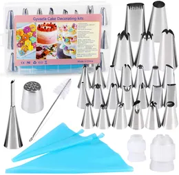 Tomadas de pastelaria, 32 peças de aço inoxidável DIY kits, 2 bolsos reutilizáveis, 2 acopladores, soquete de sopro