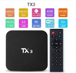 Tanix TX3 S905x3 Smart TV Box Android 9.0 Amlogic 8K Media Player 4GB 32 GB/GB 2,4G/5GHz 2,4G5G WiFi Bt H.265