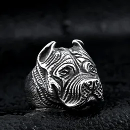 Men's Vintage Stainless Steel Ring Viking Pitbull Bulldog Gothic Pug Dog Head Totem Amulet Punk Animal Jewellery for Men Boys Gift