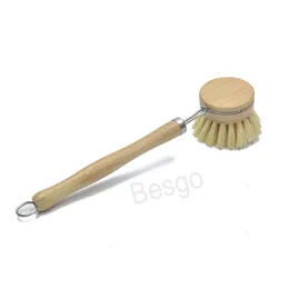 Naturligt trä lång handtag pensel panna pan skål rengöring penslar kök tvättborste multifunktionella hushållsrena verktyg bh6182 tyj