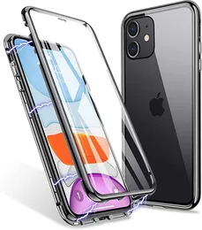 iPhone 11 Pro Max XR XS MAX 6 7 8 PRUSのための磁気吸着メタルフレームケースの前部および背中の強化ガラスのフルスクリーンのカバレッジ