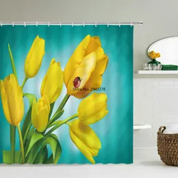 샤워 커튼 농촌 신선한 꽃 패턴 목욕 커튼 방수 장식 고리가있는 240x180 욕실 스크린