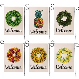 flax garden flag double side printed hello summer watermelon lemon pineapple pattern garden-flag decoration 32*47cm SN3397