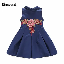 Kimocat verão meninas vestir roupas infantis crianças flores bordados bonitinho sem mangas chinês estilo festa formal vestido q0716