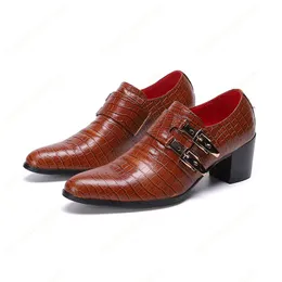 High Heel Men Oxford Shoes Snake Mönster äkta läderman klänningskor Buckle Party Brogue Shoes