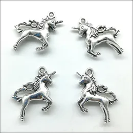 Wholesale Lot 50pcs Cute Unicorn Horse Tibet Silver Charms Pendants Retro Style Jewelry DIY Pendant For Keychain Bracelet Earrings 26x23mm DH0588