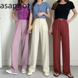 S-XXL 6 Color Korean High Waist Suit Pants Summer Chic Plus Size Full Solid OL Chic Casual Red Straight Wide Leg Pant Loose 210610