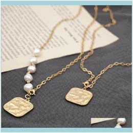 Hänge hängen juvelrypendant halsband lexie dagbok mode kreativ myntformade naturliga sötvatten pärlor halsband lång kedja för kvinnor