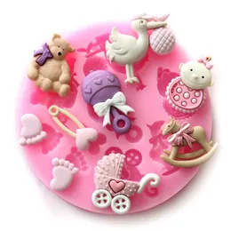500pcs 7.8*7.8*1cm 3D Baby Horse Bear Silicone Cake Mold Turn Sugar Cupcake Jelly Candy Chocolate Decoration SN1965