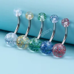 Cekiny Brzuch Przycisk Pierścionek Dla Kobiet Pępek Piercing Akrylowy Bar Stud Stainless Steel Barbell Nombril Sexy Body Jewelry