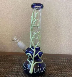 25 cm 10-calowy premium Multi Color Glow w Dark Teal Haishah Water Rurwy Bong Szklass Bongs z 18mm Codem i miską gotową do użycia