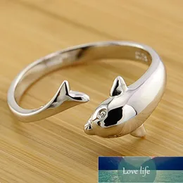 100% 925 Sterling Silver Fashion Dolphin Djur Ladies`Finger Ringar Smycken Kvinnor Öppna Ring Nej Fade Drop Shipping Födelsedag Present Fabrikspris Expert Design Kvalitet