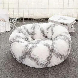 Cute Round Cat Bed House Miękkie Długie Pluszowe Kosz Pet Sleeping Bag Puppy Poduszka Mata Przenośne dostawy 211006