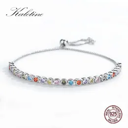 Kaletine Luksusowe bransoletki marki dla kobiet 925 Sterling Silver Bransoletka Rainbow Kolorowe CZ Oryginalne Koraliki Tenisowe Biżuteria