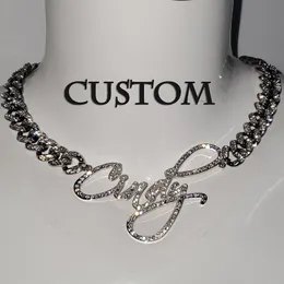 Customized Stainless Steel Words Name Necklace 1.2cm Rhinestone Cuban Miami Link Chain for Men Women Hip hop Jewelry