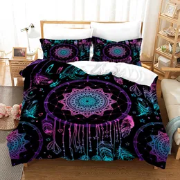 ドリームキャッチャー布団カバーセットBOHOマンダラ寝具紫色のドリームキャッチャーの快適な柔らかいポリエステルベッドスプレッド