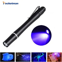Taschenlampen Taschenlampen Tragbare Mini-UV-Ultraviolett-LED-Taschenlampe Lila / Weißlicht-Taschenlampe mit Clip für Haustier-Urinflecken-Gelderkennung