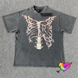 Casual Short Sleeve Skeleton Men's T-shirts Women 1:1 High Quality 3D Rib Spine Graphic Tee Washed Tops