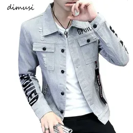 Dimusi мужские джинсовые куртки мода мужской ночной клуб хип-хоп пальто мужчины разорвал тонкий ковбойская джинсовая одежда 21110