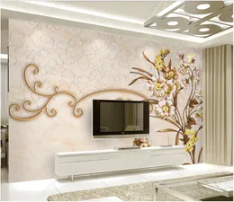 Photo Photo Wallpapers 3D Murales Wallpaper Modern European-Stile Europeo Dipinto a mano Colore Fiore Carving Tv Sfondo Telefono Sfondo per la decorazione del soggiorno