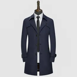 Men's Trench Coats Solid Color Long Single Breasted 2021 Autumn Winter Designer Men Casual Jacket