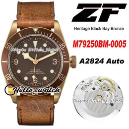 Tasarımcı Saatleri ZF 79250 Bronz A2824 Otomatik Erkekler İzle 43mm Kahverengi Kadran Yaşlı Deri M79250BM-0005 PTTD NATO kayış indirimi