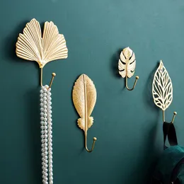 Hooks Rails Nordic Leaf Shape Hook Golden Coat Rack vägghängare förvaring för handdukskläder titta på väskor hem hängande dekoration