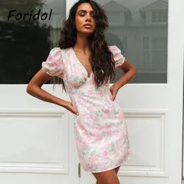 Elegante abito con stampa floreale Boho Beach Summer Dress Flower Women Famale Short Mini Sundress Fashion Vestidos De Mujer 210415