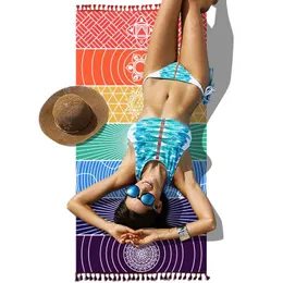 Tassel Blanket Beach Blankets Single Rainbow Chakra Tapestry Towel Mandala Boho Stripes Print Travel Yoga Camping Mat