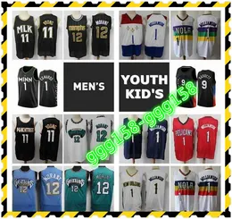 2021 Mens 시온 1 Williamson Jersey 정통 스티치 Anthony Edwards 12 JA Morant Trae 11 젊은 청소년 농구 유니폼