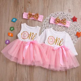 Girl's Dresses Baby Girl Party 1St Birthday Weeding Princess Toddler Girls Dress Bow Pink Mesh Tutu + Headband