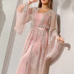 Casual Dresses Party Dress Women Elegant Sequin Mesh 2021 Fashion Long Sleeve Gown Two Piece Ladies Wedding Evening Outfit Robe