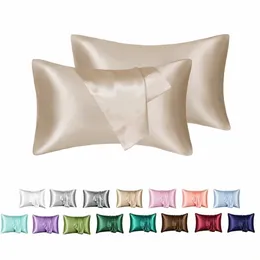 12 Colors Silky Satin Pillow Case Solid High Quality Skin Care Pillowcover Hair Anti Queen King Full Size Individual Package HK0001