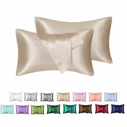 12 Colors Silky Satin Pillow Case Solid High Quality Skin Care Pillowcover Hair Anti Queen King Full Size Individual Package HK0001