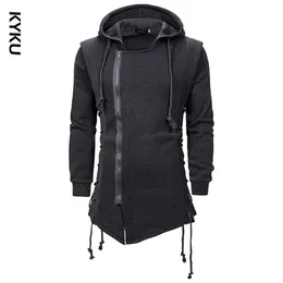 Men's Autumn And Winter Trend Solid Color Dark Long Hooded Loose Sweatshirt Coats Poleron Hombre Sudaderas Hombre Y0804