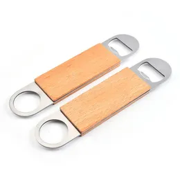 2021 Customizable Creative stainless Steel Bar Blade Beer Bottle Opener Vintage Wooden Handle Bartender Bottles Openers Factory direct