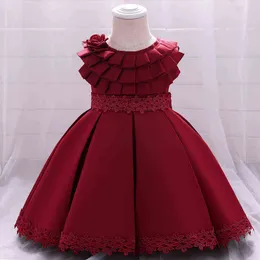 2021 Kwiat Maluch Chrzest Dress 1st Urodziny Dress Dla Baby Girl Clothes Solid Princess Dresses Evening Party Dress 1 2 5 Year G1129