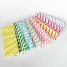 Disposable Dinnerware 25/50pcs Eco-friendly Paper Drinking Straws Single Use Cocktail Foil Stripe Biodegradable Straw Party Supplies