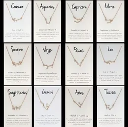 12 Constellation Zodiac Sign Diamond Necklace Horoskop Zircon Korean Smycken Star Galaxy Libra Astrologi med detaljhandel Presentkort Partihandel