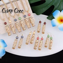 Earrings & Necklace Hawaiian Fashion Jewelry Sets Colorful Pearl Gold Polynesian Pendant Necklaces Earring Set Wholesale For Women Party Wed