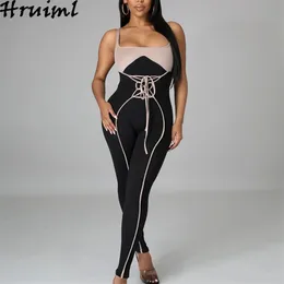 Satış Bodysuit Kadınlar Renk Eşleştirme Kapalı Omuz Yaz Tulumlar Streetwear Backless Seksi Kulübü Rahat Ince Kadın Tulum 210513